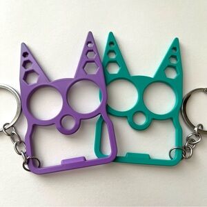 Purple & Teal Cat Self Defense Keychain 2 Piece Set